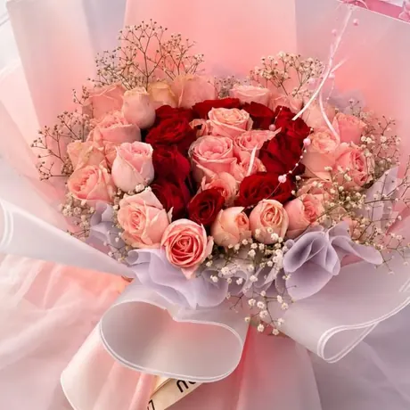 Buket Mawar Soft Pink & Merah